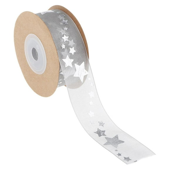 10 Yards Glitter Stars Satin Ribbons For Hair Bow Cards Gifts Craft DIY 25mm grey