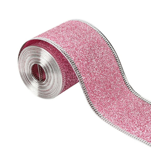 10 Yards Glitter Wired Ribbon,2 Inch Wide Glitter Christmas Ribbon,Christmas Wrapping Ribbon for Tree, Xmas Gift Package Wrapping,Bows Making, Wreath, Gift Wrapping Garland, Home Decor, Craft,Pink