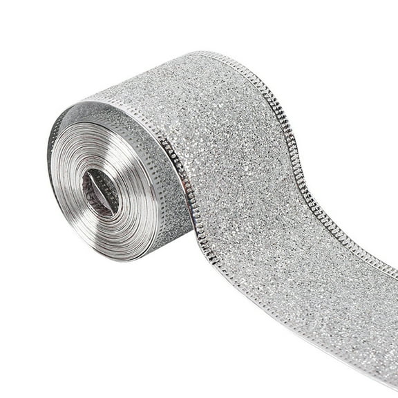 10 Yards Glitter Wired Ribbon,2 Inch Wide Glitter Christmas Ribbon,Christmas Wrapping Ribbon for Tree, Xmas Gift Package Wrapping,Bows Making, Wreath, Gift Wrapping Garland, Home Decor, Craft,Silver
