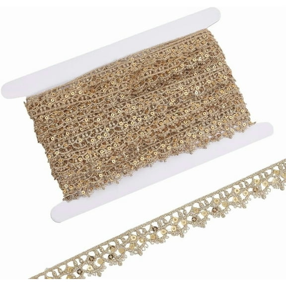 10 Yards Gold Beaded Lace Trim Glitter Metallic Floral Sequin Sewing Embroidery Ribbon Edging Fabric Laces Border with Paillette for Decorative Wedding Clothing Curtain DIY Accessories Colorful DIY