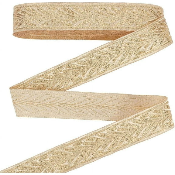 10 Yards Gold Jacquard Ribbon 1 Inch Flower Fabric Trim Vintage Woven Ribbon Boho Sewing Trim for DIY Clothing Curtain Embellishment Decoration Lemon Chiffon