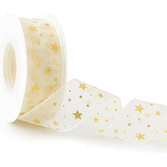 10 Yards Gold Stamping Star Chiffon Ribbons Garment Accessories Gift Packaging Star 1 inch(25mm)