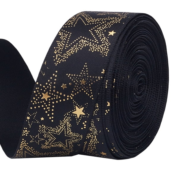 10 Yards Gold Stamping Star Polyester Printed Ribbon for Garment Accessories Gift Decoration Black 7/8 inch(22mm) 10.00 Yards(9.14m)/pc