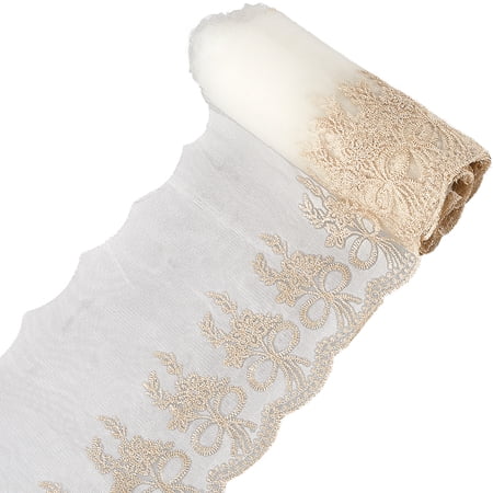 10 Yards Gold Tie Embroidered Lace Ribbon Trim Floral Mesh Lace Trim 7-1/2 Inch Wide Floral Sewing Edge Applique Fabric Crafts