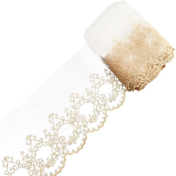10 Yards Gold Trim Lace Polyester Vintage 6.3 Inch Wide Embroidery Flower Floral Pattern Decoration Sewing Fabric Ribbon for Bridal Wedding Dress Clothing DIY Craft AccessoriesPeru