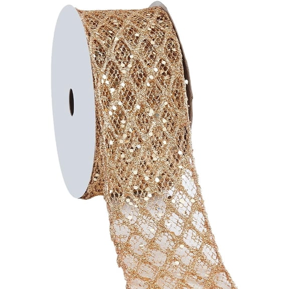 10 Yards Gold Wired Ribbon Glitter Diamond Mesh Wired Ribbon Sparkling Web Metallic Glitter Ribbons