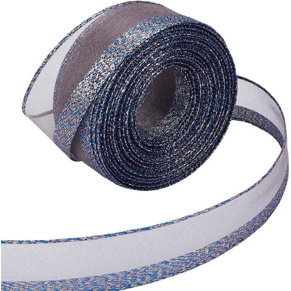 10 Yards Grey Sparkle Ribbon with Metallic Wired Edgings Polyester Lace Trim Rolls Glitter Surface Egde Netting Ribbons for Sewing Making Bowknot Christmas Decoration DIY Art Craft Supply Gray