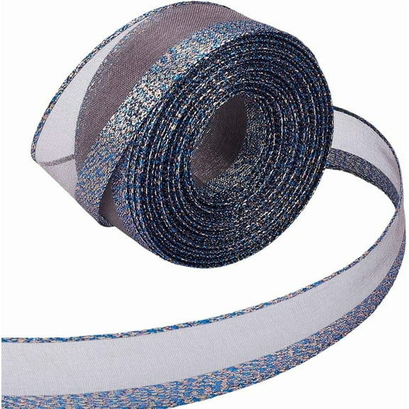 10 Yards Grey Sparkle Ribbon with Metallic Wired Edgings Polyester Lace Trim Rolls Glitter Surface Egde Netting Ribbons