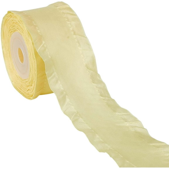 10 Yards Handmade Fringe Chiffon Ribbon Double Ruffle Edge Polyester Silk Satin Yellow Wrinkled Frayed Pleated Trimming Fabric for Cloth Sewing Bridal Bouquet DIY Craft Decor 1.5 Inch Width Colorful