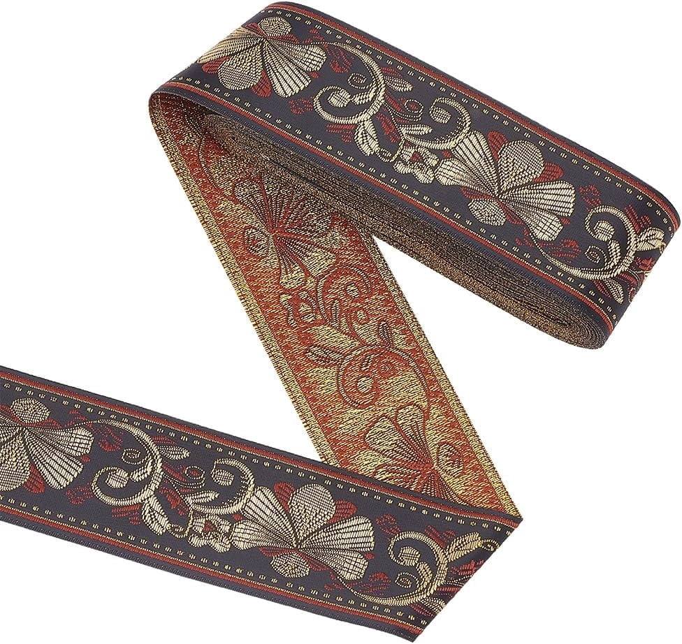10 Yards Jacquard Ribbon 2 Inch Black Ethnic Metallic Gold Ribbon ...