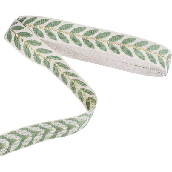 10 Yards Jacquard Ribbon Green Woven Ribbon Leaf Pattern Embroidery Webbing Strap Lace Trim for Sewing DIY Crafts Curtain Home Decor Backpack Straps Gift Bouquet Packaging (1inch)