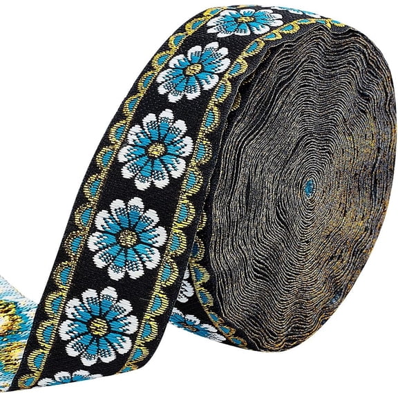 10 Yards Jacquard Trim Ribbon 1.3 Inch Flower Fabric Trim Fringe Polyester Woven Fabric Trim for DIY Sewing Crafting Embellishments Clothing Home Decor Gift Wrapping Blue Polyester