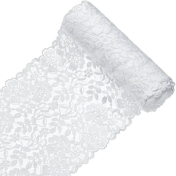 10 Yards Lace Stretch Lace Ribbon 8.66 inch Wide White Nylon Elastic Trim Fabric with Floral Pattern Floral Stretch Tulle Lace Trim for Bridal Wedding Decorations DIY Crafts Sewing