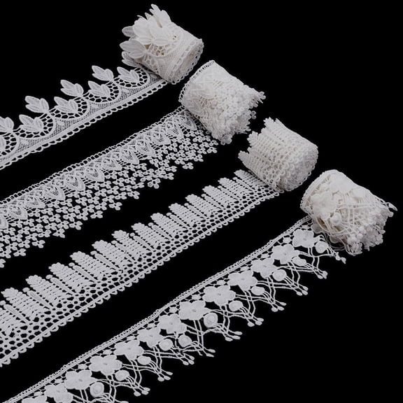 10 Yards Lace Trim with Tassel 4 Styles White Fringe Trim Flower Lace Leaf Shape Tassel Trim Embroidery Trim Ribbon Applique Crocheted Trim for DIY Sewing Dress Wedding Craft