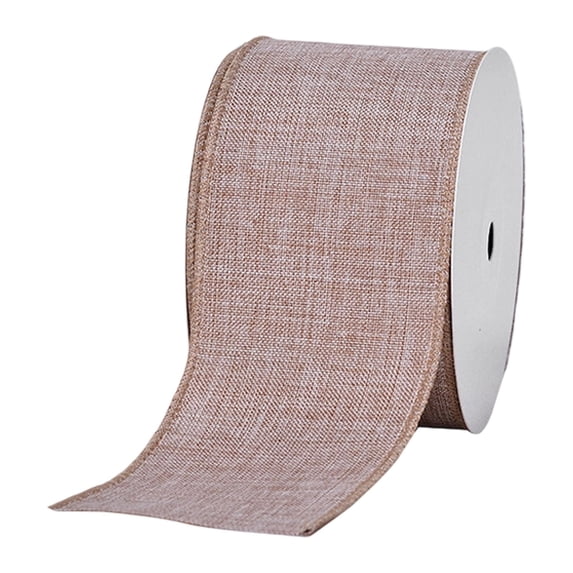 10 Yards Linen Wired Ribbon,2.48 inch Wide Christmas Wired Ribbon,Wired Edge Christmas Tree Ribbon,Burlap Wired Ribbon for Wreaths, Big Bow Crafts, Gift Wrapping, Christmas Tree Decoration,Beige