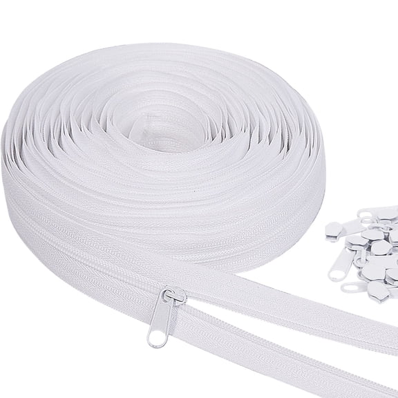 10 Yards Long Nylon Zipper Coil Bulk for Crafts, Costumes, Bags Repair, with 20PCS Extra Sliders, Cut to Any Length, White