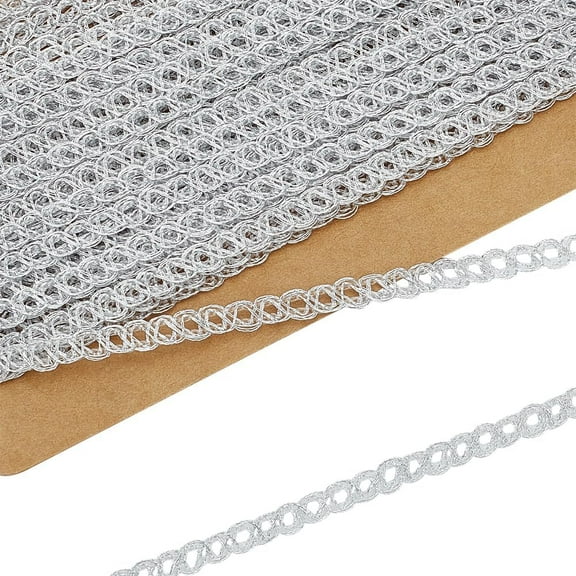 10 Yards Metallic Braid Trim 1/8 inch Wide Silver Metallic Gimp Braid Trim Wave Pattern Sewing Ribbon Nylon Embellishment Lace Trim Wave Edge Lace Trim for Party Clothes Curtain Decor
