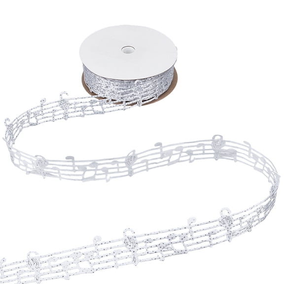 10 Yards Musical Note Double Face Note Polyester Ribbons Accessories White 1-1/8 inch(30mm) about 10.00 Yards(9.14m)