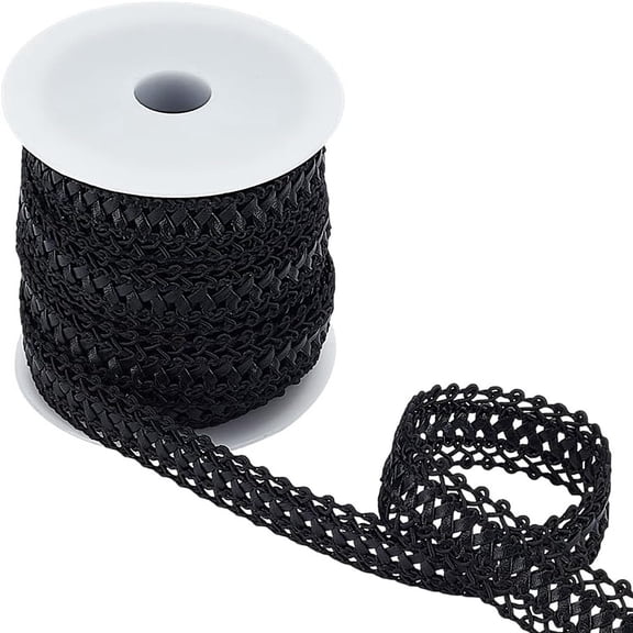 10 Yards PU Imitation Leather Braid Ribbon 3/4 inch Wide Black PU Leather Ribbon with Plastic Spools Leather Braid Trims Flat Braid Strap