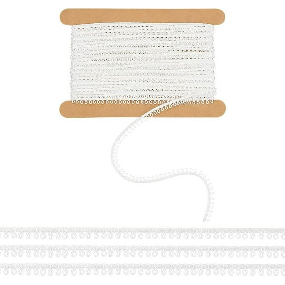 10 Yards Picot-Edge Lace Trim 1/8" Wide White Lace Ribbon with Loops for Doll Clothes Polyester Tiny Size Picot Lace Trim Decorations for Doll DIY Sewing Craft Doll Clothes Accessories