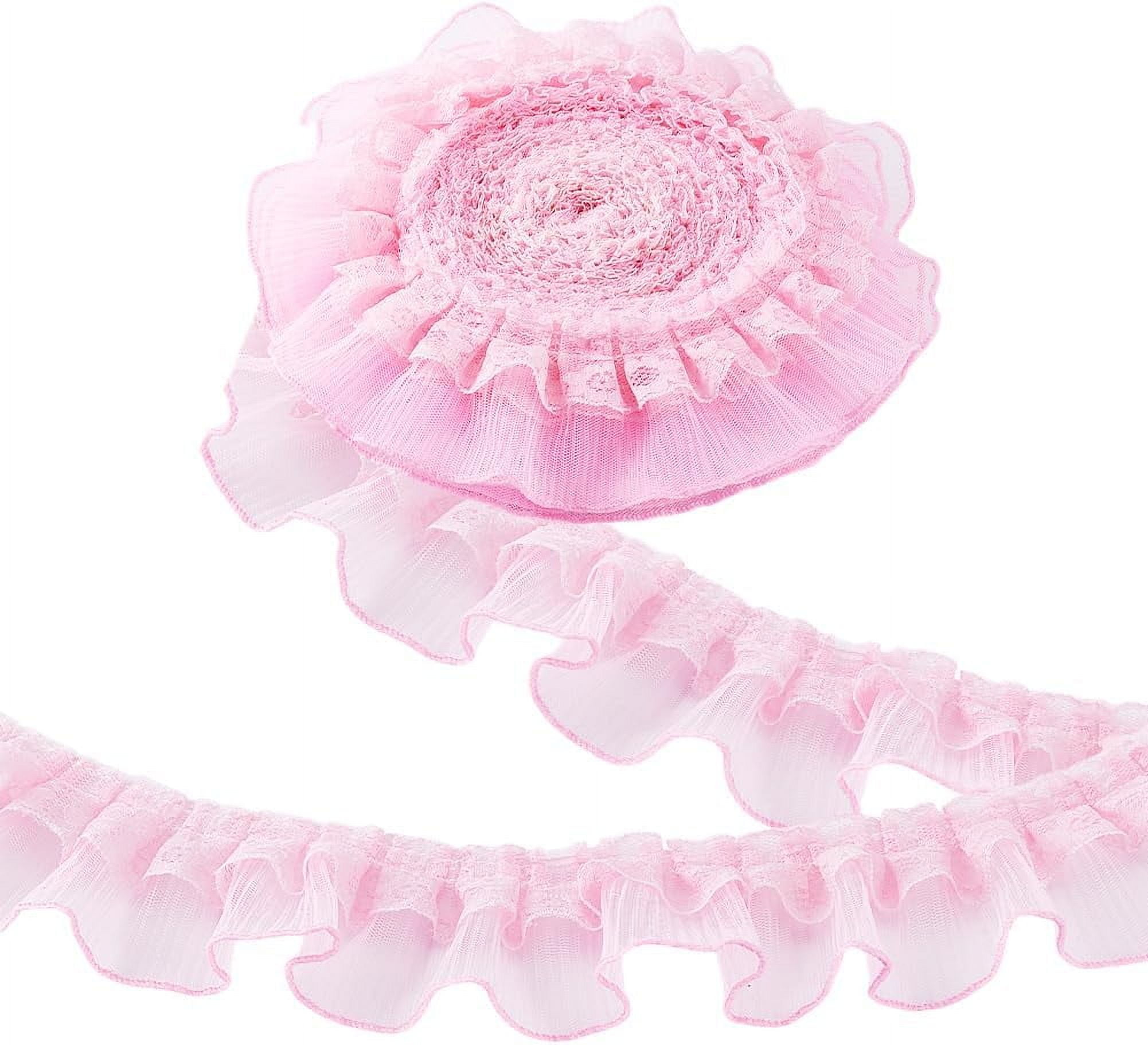 10 Yards Pink Ruffle Lace Ribbon Trim Pleated Lace Fabric Trim Double ...