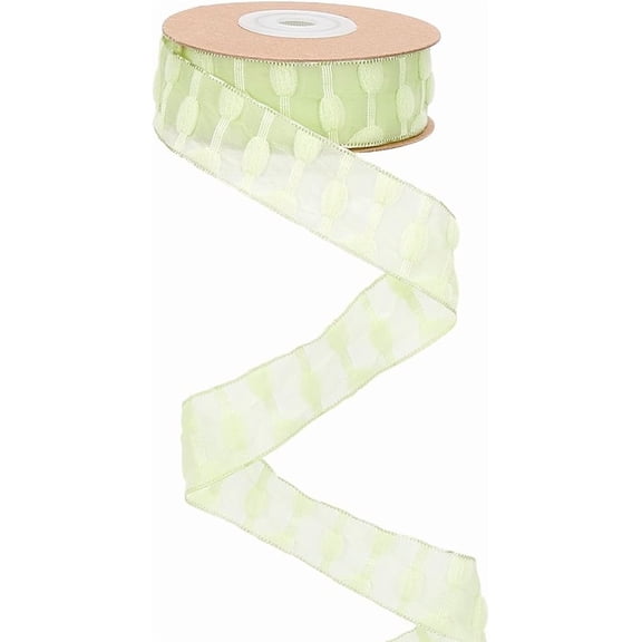 10 Yards Pleated Chiffon Ribbon 25mm Wired Edge Crinkle Ribbon Green Yellow Polyester Fabric Lace Trim with Plush Dots