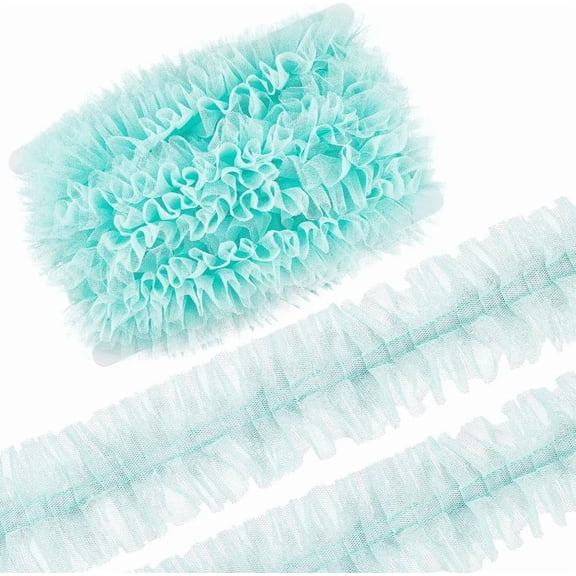 10 Yards Pleated Lace Edge Trim 2-3/8 inch Gathered Mesh Chiffon Ribbon Ruffle Gathered Edging Trimmings Fabric for Cloth Dress Sewing Embroidered Applique Wedding Party Decor Aquamarine