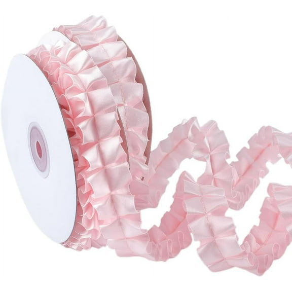 10 Yards Pleated Ribbon Trim Pink Vintage Satin Gathered Ruffle Edge Trimming Polyester Double Sided Ruffled Fabric Ribbons for Sewing Making Crafts Wedding Bridal DIY Dresses Decor Supply