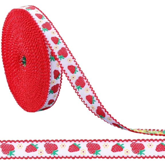 10 Yards Polyamide Ribbon Strawberry Pattern Ribbon for Gift Decoration White 5/8 inch(15mm) for DIY