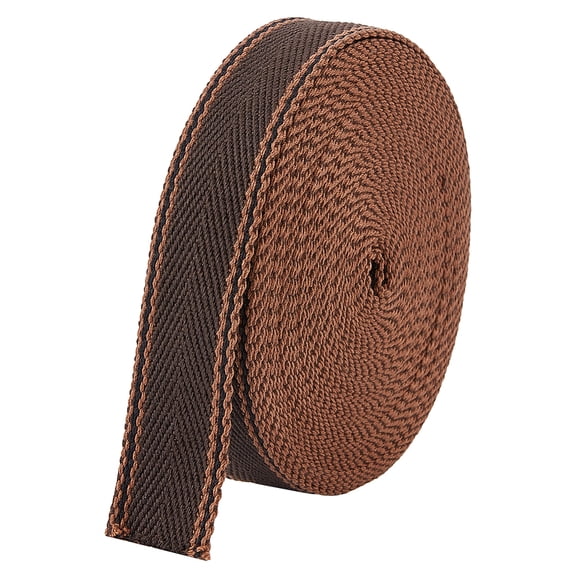 10 Yards Polycotton Striped Webbing 1-1/4 inch Wide Brown Stripe Edge Ribbon Flat Sewing Webbing Woven Ribbon for Bag Handles Belts Sewing