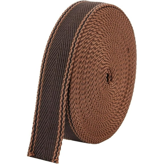 10 Yards Polycotton Striped Webbing 1-1/4 inch Wide Brown Stripe Edge Ribbon Flat Sewing Webbing Woven Ribbon for Bag Handles Belts Sewing DIY