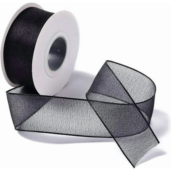 10 Yards Polyester Chiffon Ribbon for DIY Jewelry Making Black 1- inch(25.5mm) Polyester