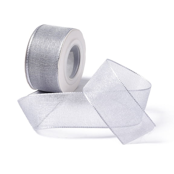 10 Yards Polyester Chiffon Ribbon for DIY Jewelry Making Silver 1- inch(25.5mm)