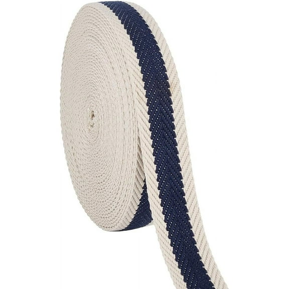 10 Yards Polyester Cotton Striped Webbing 1.25 Inches Wide Midnight Blue Fabric Webbing Trim Flat Polyester Cotton Webbing for Bag Handles Belts Sewing