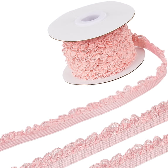 10 Yards Polyester Elastic Lace Trim Single Edged Flower Trimming for Clothes Sewing Pink 1/2 inch(12mm) about 10.00 Yards(9.14m)/Roll