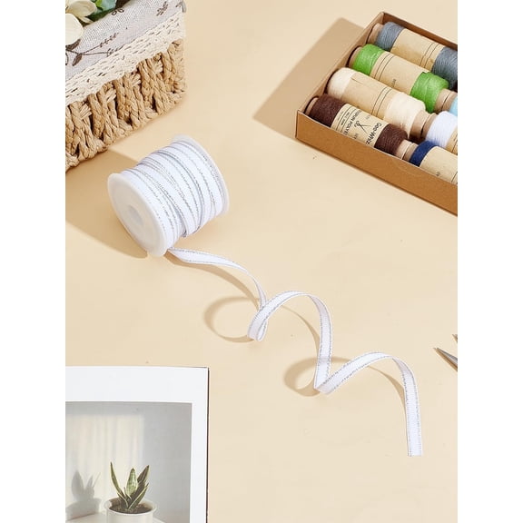 10 Yards Polyester Grosgrain Ribbons Silver Wired Edge Trim Gift Wrap Ribbons Costume Accessories