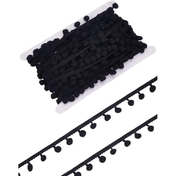 10 Yards Polyester Pom Pom Ball Ribbon 3/4 inch Black Mini Ball Tassel Polyester Fringe Trim Sewing Ribbon for Home Accessory DIY Sewing Crafts Clothing Curtains Decor Pendant: 10mm in Diameter