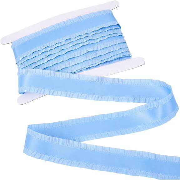 10 Yards Polyester Ruffled Lace Ribbon for Clothing Decoration Light Sky Blue 1-5/8 inch(40mm)