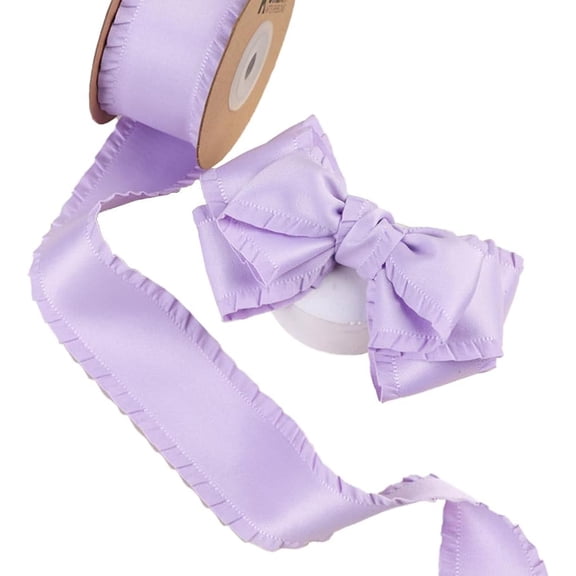 10 Yards Polyester Ruffled Ribbons for Bowknot Clothing Ornament Lilac 1 inch(25mm)