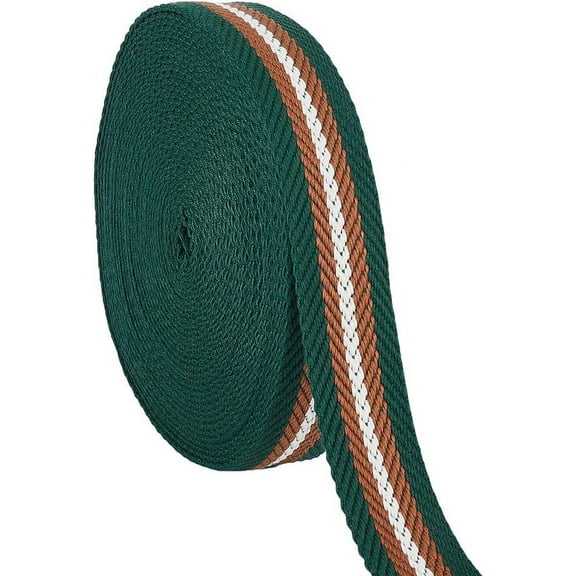 10 Yards Polyester Striped Webbing 1.25 Inches Wide Dark Green Fabric Webbing Edges Cotton Polyester Webbing Flat Polyester Cotton Webbing for Bag Handles Belts Sewing