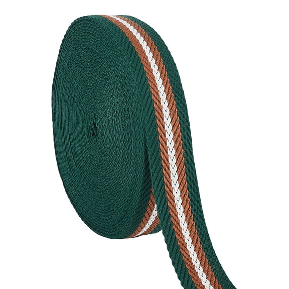 10 Yards Polyester Striped Webbing 1.25 Inches Wide Dark Green Fabric Webbing Edges Cotton Polyester Webbing Flat Polyester Cotton Webbing