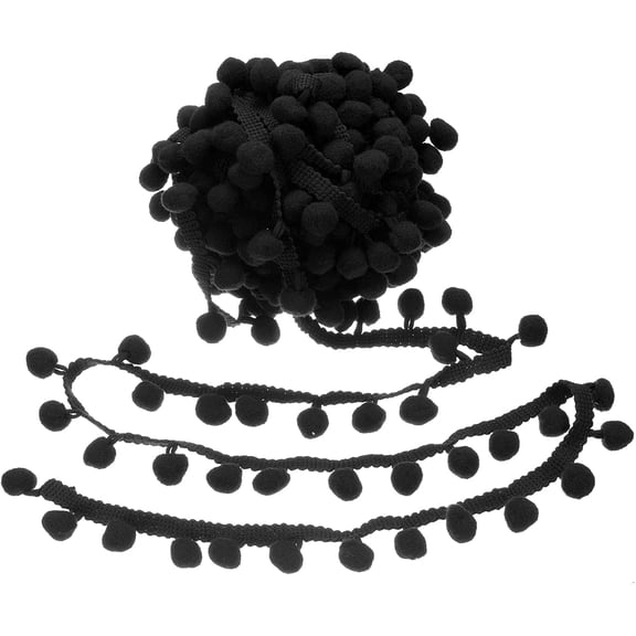10 Yards Pom Pom Trim Ribbon, 1" Wide Black Pom Pom Ball Fringe Trim Sewing Fringe Fabric Trim Ribbon for DIY Crafts Curtain Clothes Pillow Home Decoration Black