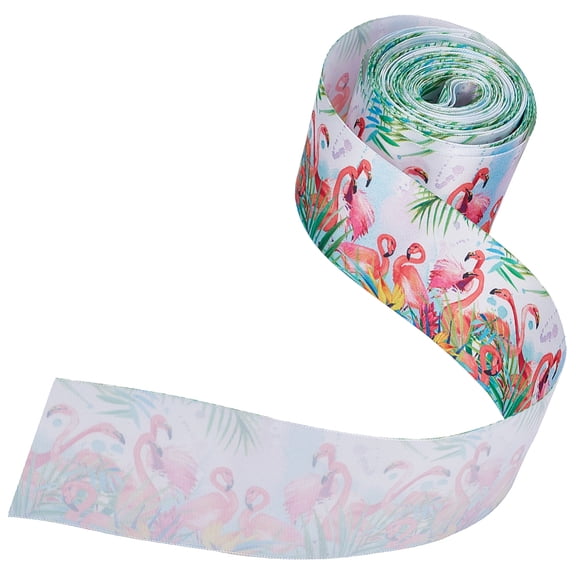 10 Yards Printed Polyester Ribbon Wired Edge Flamingo Pattern Ribbons Spring Summer Fabric Craft Decorative Ribbon for DIY Crafts Gift Wrapping Party Decor Hair Sewing
