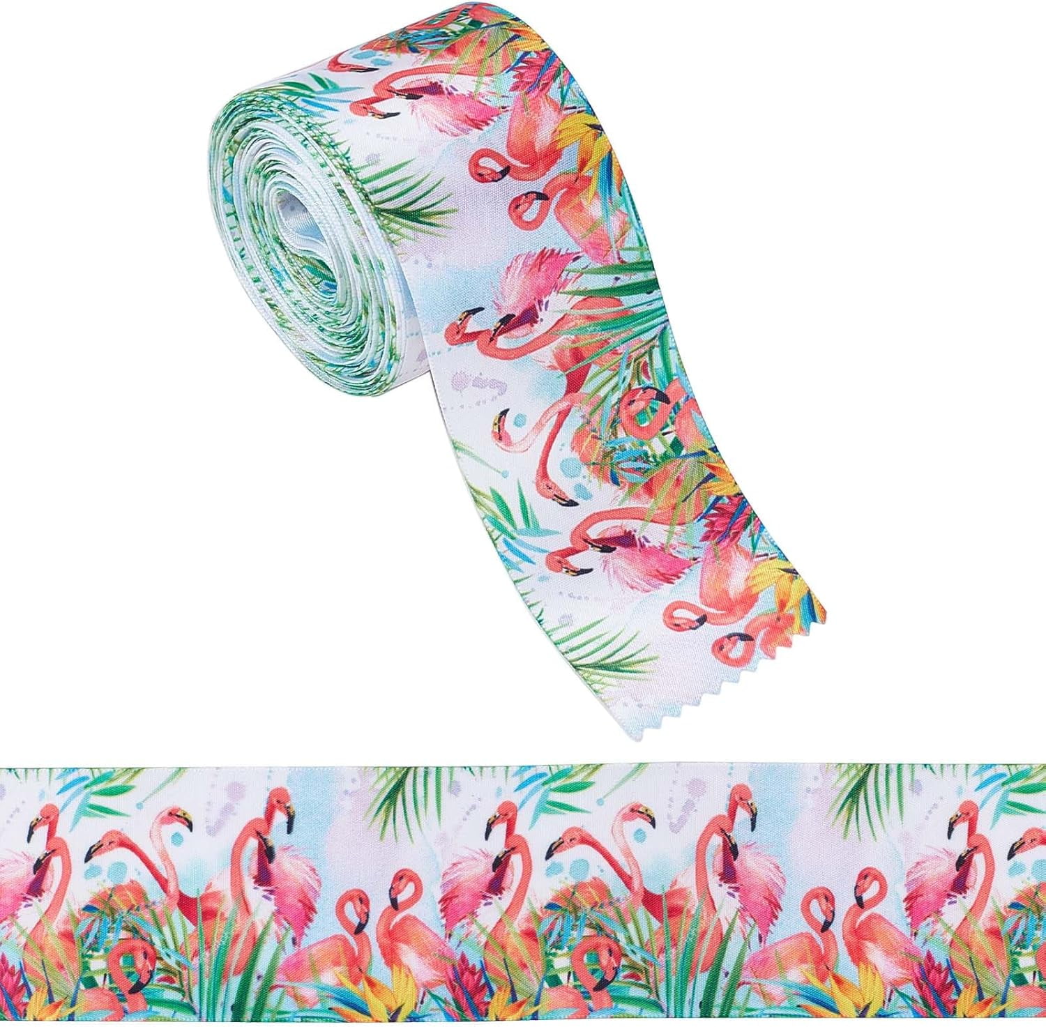 10 Yards Printed Polyester Ribbon Wired Edge Flamingo Pattern Ribbons Spring Summer Fabric Craft Decorative Ribbon DIY