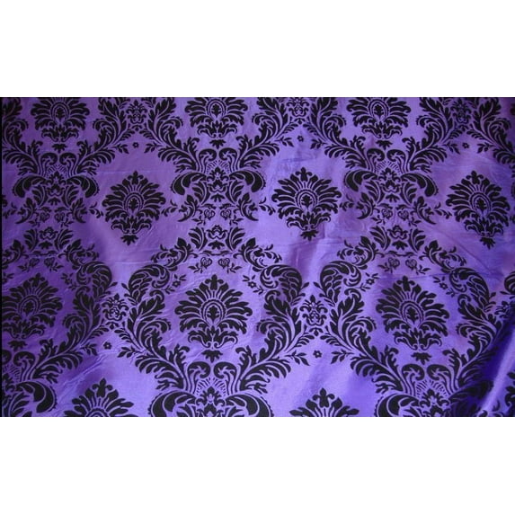 10 Yards Purple Black Flocking Damask Taffeta Velvet Fabric 58" Flocked Decor"