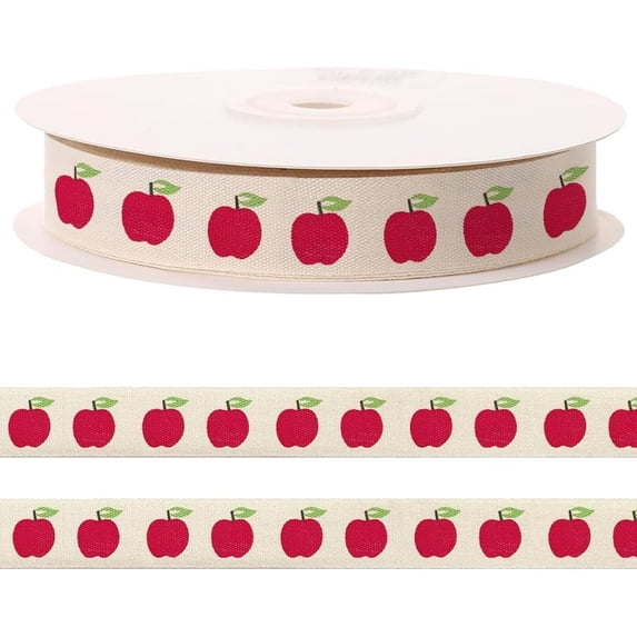 10 Yards Red Apples Natural Ribbon for Crafting Sewing, 3/5 Inch ...