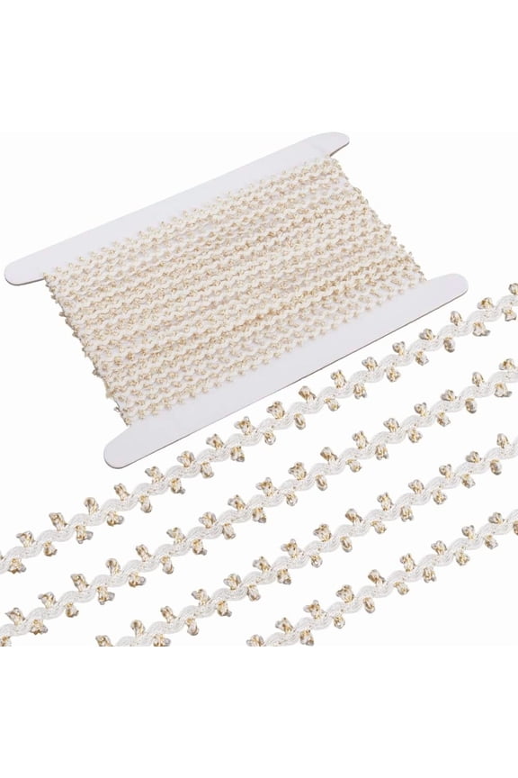 10 Yards Rick Rack Trim Gold Metallic Wavy Lace Ribbons Fringe Gimp Edge Trimming RIC Rac Rickrack Sewing Fabric for DIY Clothes Dress Gift Wrapping Home Wedding Party Decor Gold