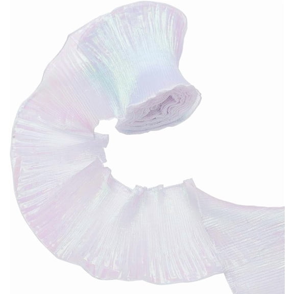 10 Yards Ruffle Pleated Chiffon Trim Organza Ruffled Lace Trimming Tulle Fabric Applique Trim Organza Gradient Iridescent White for DIY Craft Sewing Bag Dress Decoration