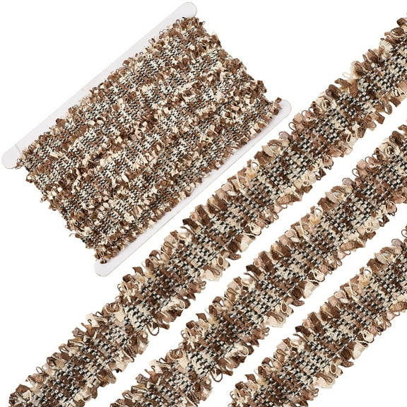 10 Yards Saddle Brown Embroidery Ribbon Luxury Tweed Lace Edge Trim Fabric Polyester Vintage Embroidered Tassel Applique Ribbons for Costume