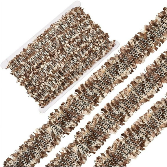 10 Yards Saddle Brown Embroidery Ribbon Luxury Tweed Lace Edge Trim Fabric Polyester Vintage Embroidered Tassel Applique Ribbons